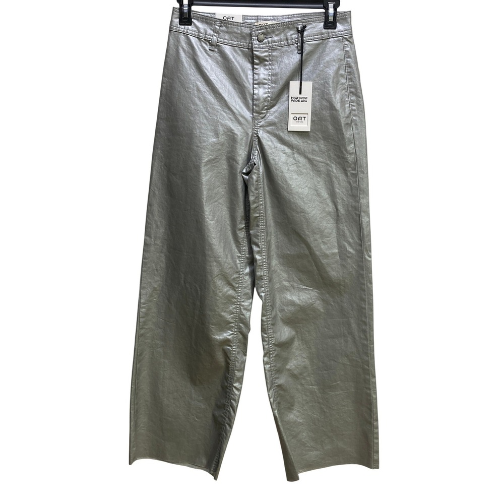 NWT OAT New York Silver Metallic High Rise Wide Leg Pants Womens Sz‎ 8/29